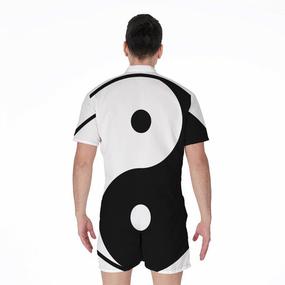 Black And White Yin Yang Symbol Print Men's Rompers