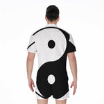Black And White Yin Yang Symbol Print Men's Rompers