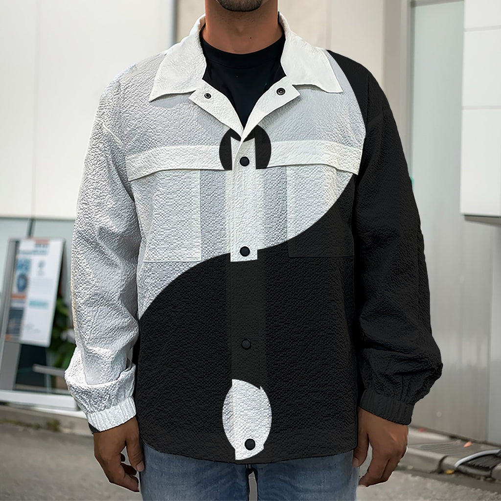 Black And White Yin Yang Symbol Print Men's Shirt Jacket