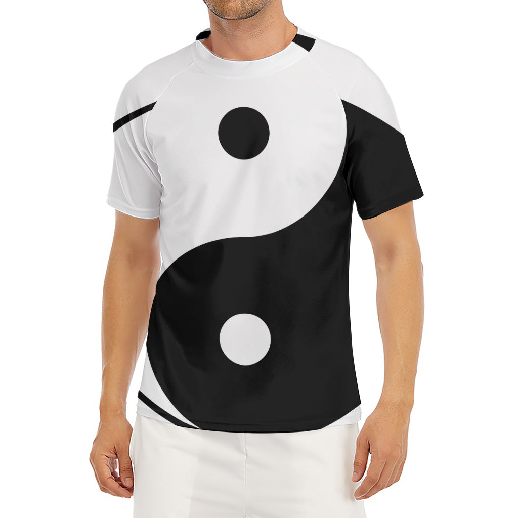 Black And White Yin Yang Symbol Print Men's Short Sleeve Rash Guard