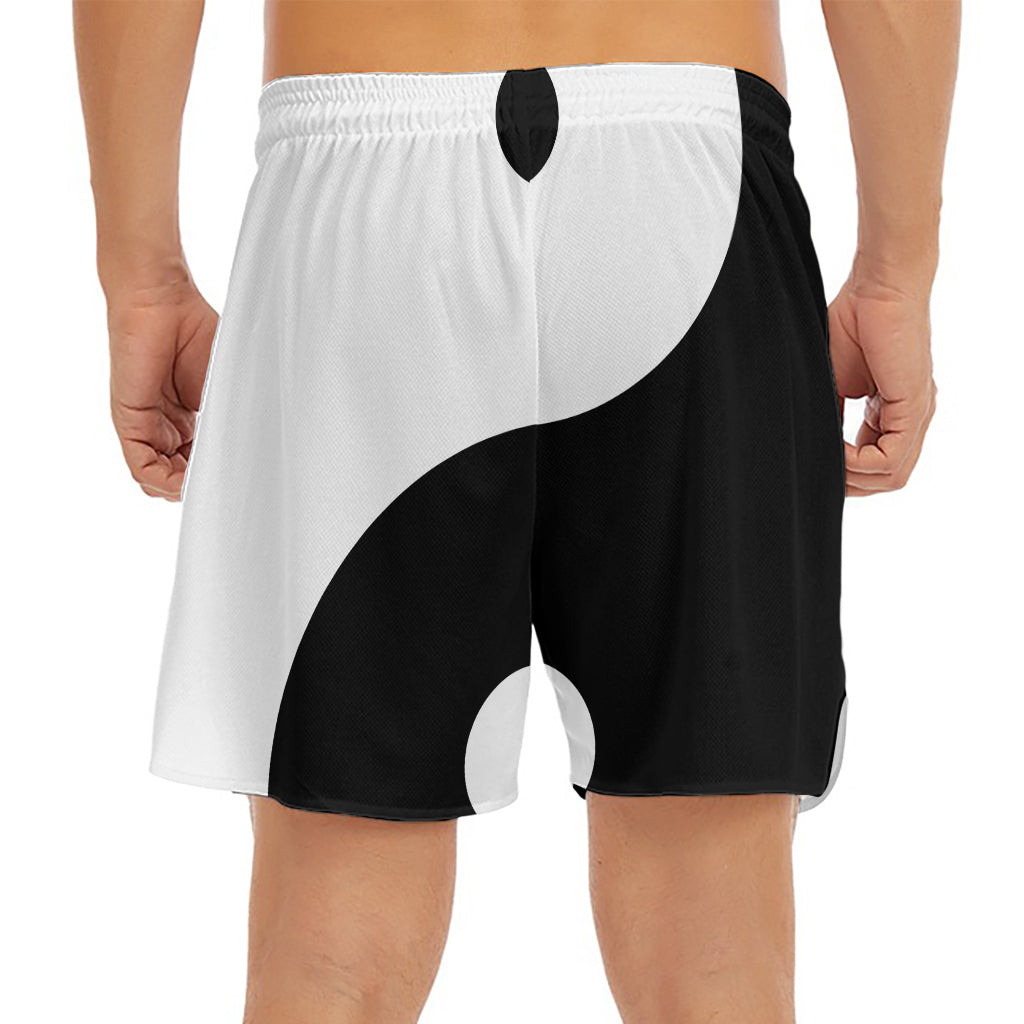 Black And White Yin Yang Symbol Print Men's Split Running Shorts