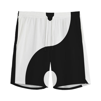 Black And White Yin Yang Symbol Print Men's Sports Shorts