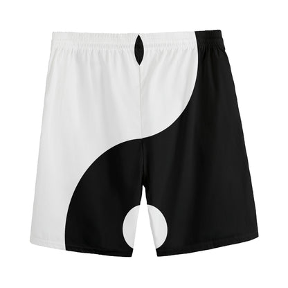 Black And White Yin Yang Symbol Print Men's Sports Shorts