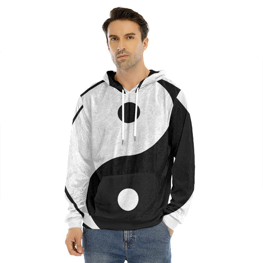 Black And White Yin Yang Symbol Print Men's Velvet Pullover Hoodie