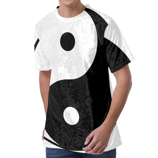 Black And White Yin Yang Symbol Print Men's Velvet T-Shirt