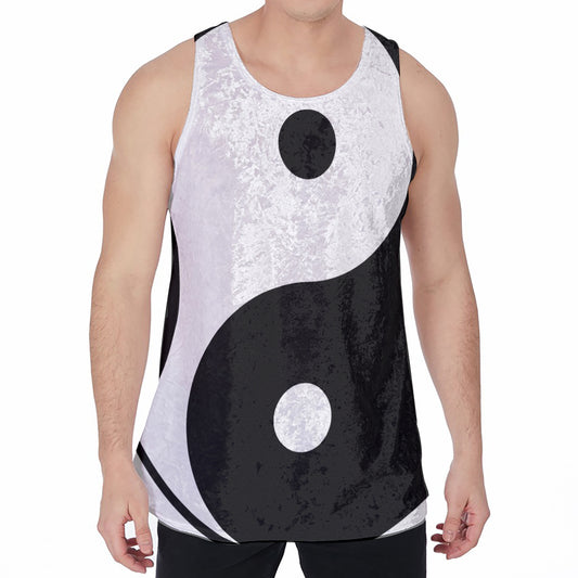 Black And White Yin Yang Symbol Print Men's Velvet Tank Top
