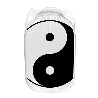 Black And White Yin Yang Symbol Print Mesh Laundry Hamper