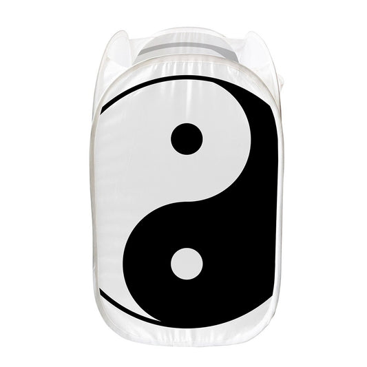 Black And White Yin Yang Symbol Print Mesh Laundry Hamper