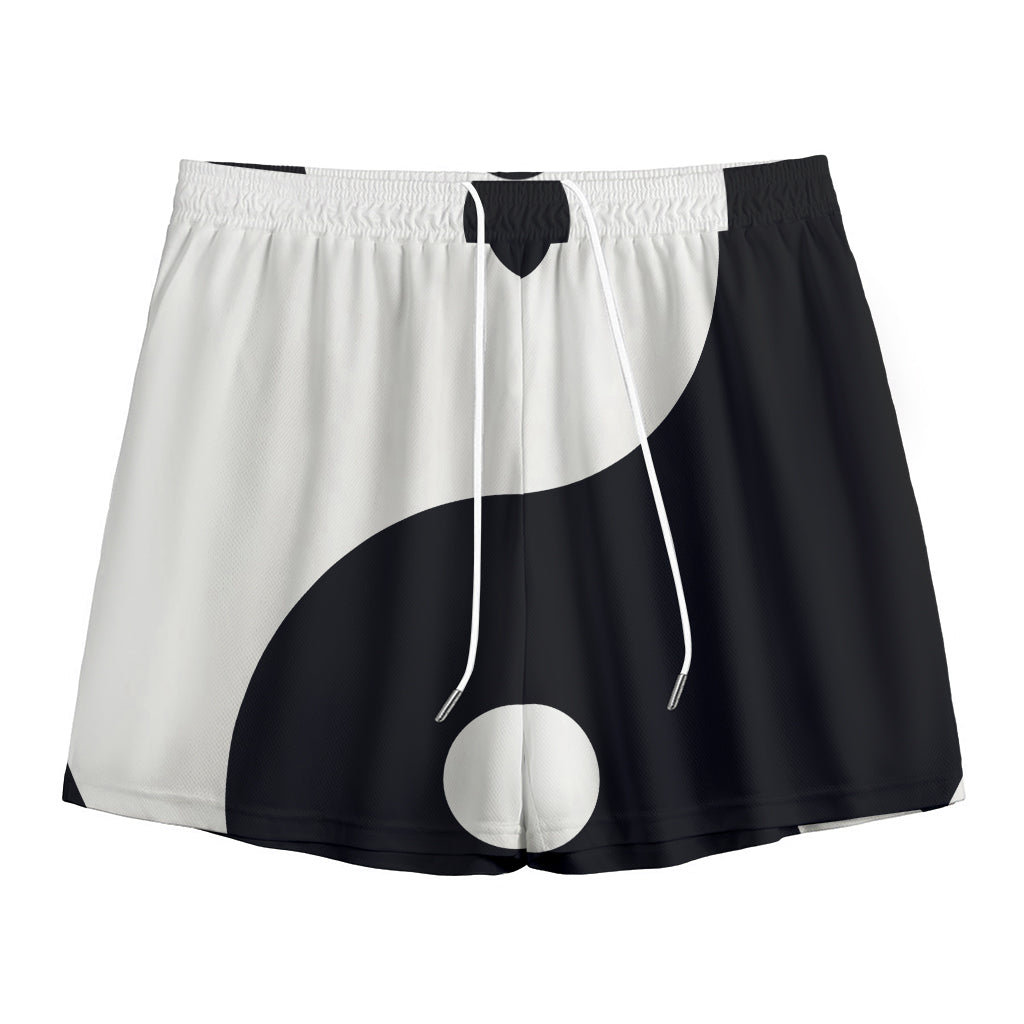 Black And White Yin Yang Symbol Print Mesh Shorts