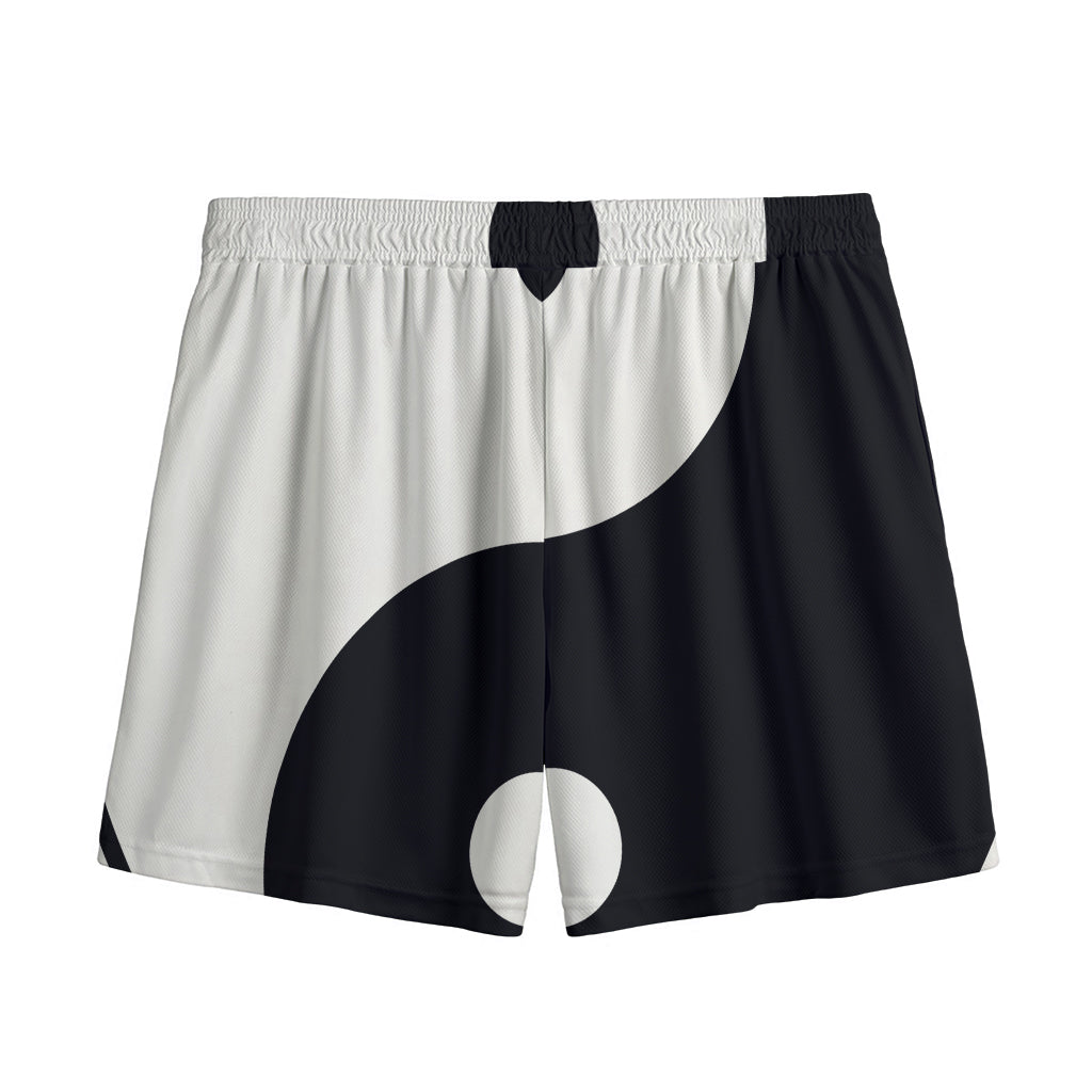 Black And White Yin Yang Symbol Print Mesh Shorts