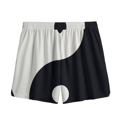 Black And White Yin Yang Symbol Print Mesh Shorts