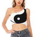 Black And White Yin Yang Symbol Print One Shoulder Crop Top