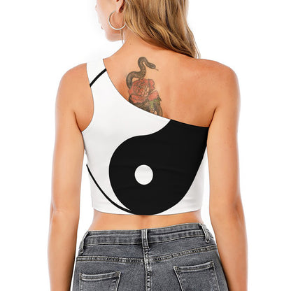 Black And White Yin Yang Symbol Print One Shoulder Crop Top