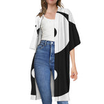 Black And White Yin Yang Symbol Print Open Front Beach Cover Up