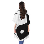 Black And White Yin Yang Symbol Print Open Front Beach Cover Up