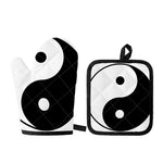 Black And White Yin Yang Symbol Print Oven Mitt And Pot Holder Set