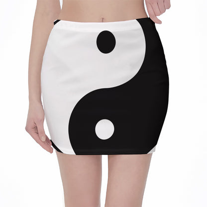 Black And White Yin Yang Symbol Print Pencil Mini Skirt