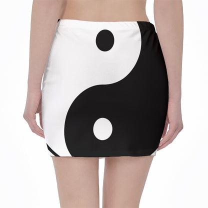 Black And White Yin Yang Symbol Print Pencil Mini Skirt