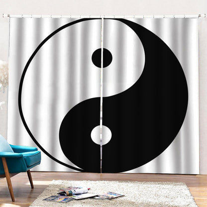 Black And White Yin Yang Symbol Print Pencil Pleat Curtains