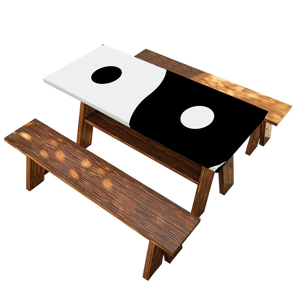 Black And White Yin Yang Symbol Print Picnic Table Cover