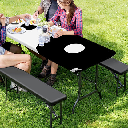 Black And White Yin Yang Symbol Print Picnic Table Cover