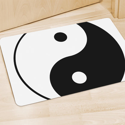 Black And White Yin Yang Symbol Print Polyester Doormat