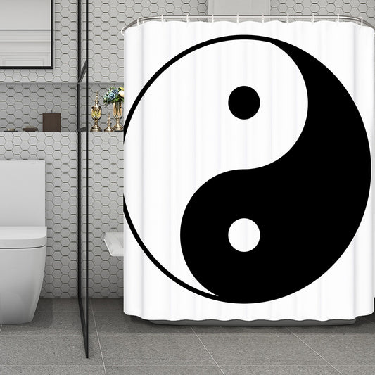 Black And White Yin Yang Symbol Print Polyester Shower Curtain