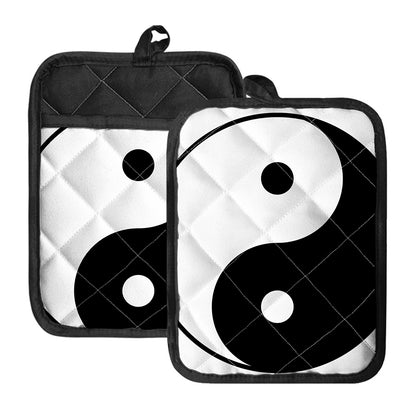 Black And White Yin Yang Symbol Print Pot Holders With Pocket