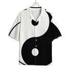Black And White Yin Yang Symbol Print Rayon Hawaiian Shirt
