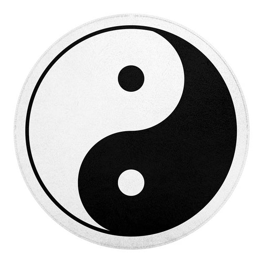 Black And White Yin Yang Symbol Print Round Blanket