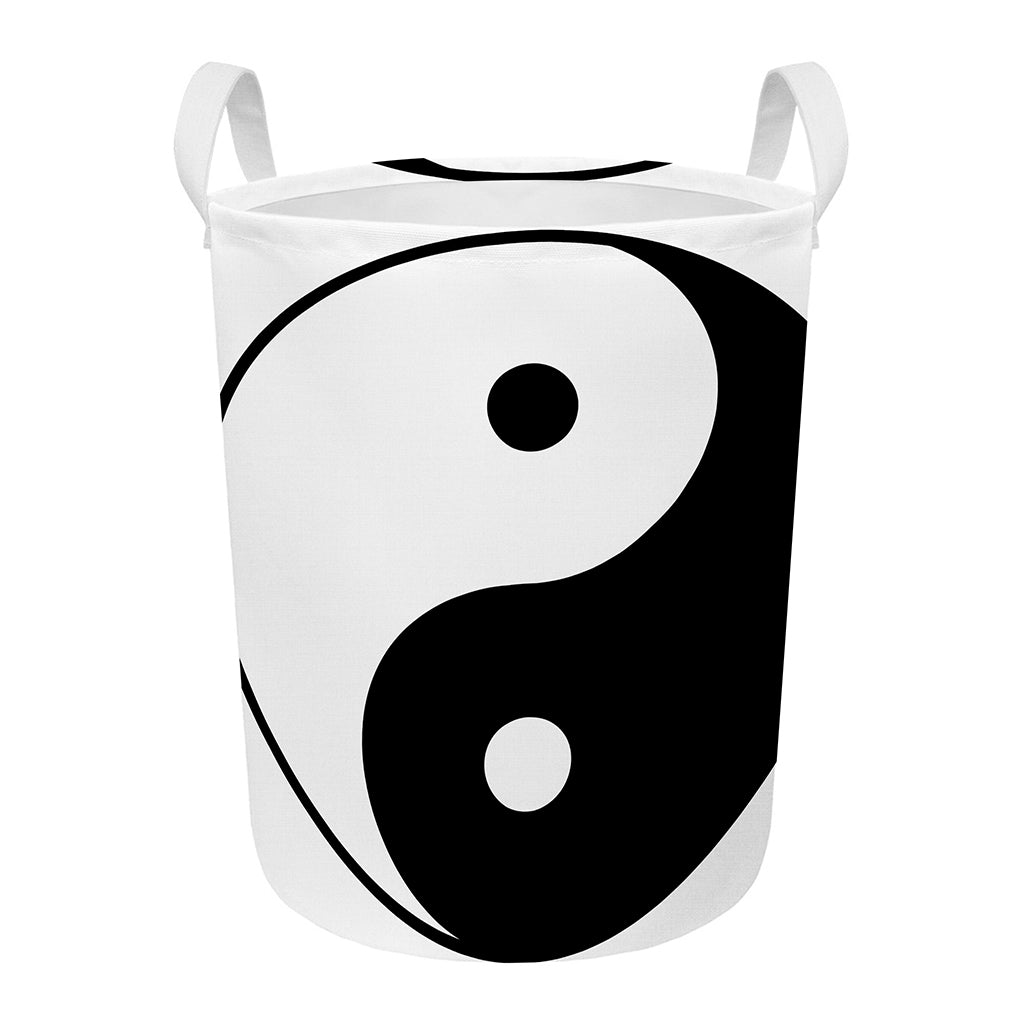 Black And White Yin Yang Symbol Print Round Laundry Basket