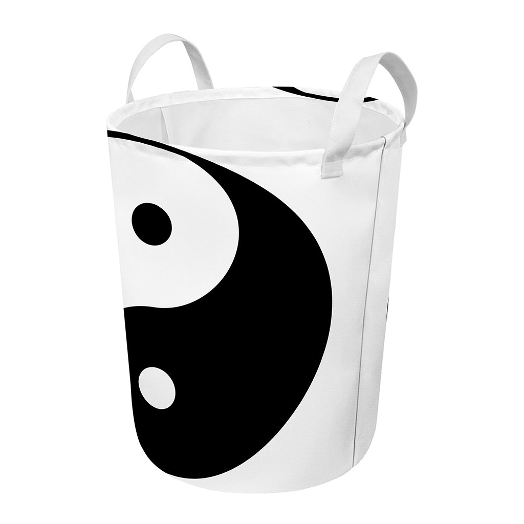 Black And White Yin Yang Symbol Print Round Laundry Basket