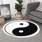 Black And White Yin Yang Symbol Print Round Rug