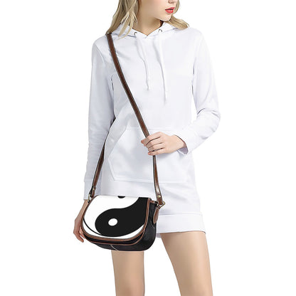 Black And White Yin Yang Symbol Print Saddle Bag
