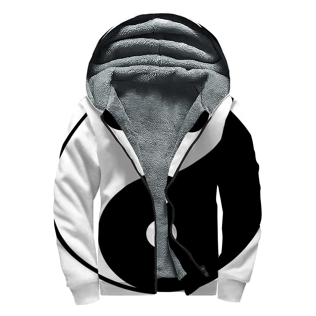 Black And White Yin Yang Symbol Print Sherpa Lined Zip Up Hoodie