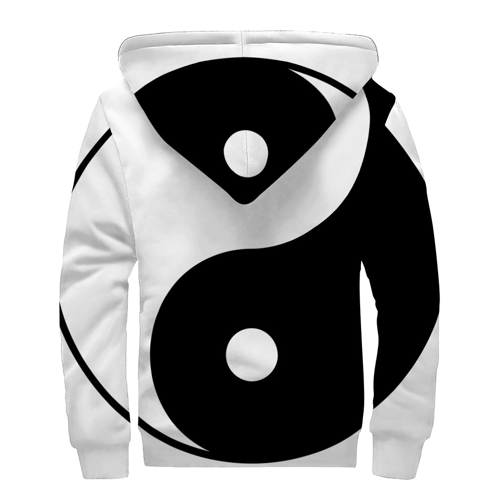 Black And White Yin Yang Symbol Print Sherpa Lined Zip Up Hoodie