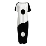 Black And White Yin Yang Symbol Print Short Sleeve Long Nightdress