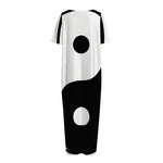 Black And White Yin Yang Symbol Print Short Sleeve Long Nightdress