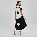 Black And White Yin Yang Symbol Print Short Sleeve Maxi Dress