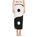 Black And White Yin Yang Symbol Print Side Slit Maxi Skirt