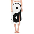 Black And White Yin Yang Symbol Print Side Slit Midi Skirt