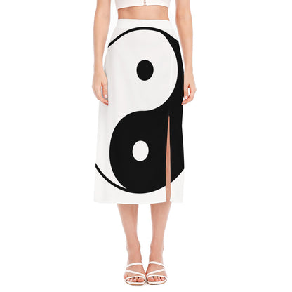 Black And White Yin Yang Symbol Print Side Slit Midi Skirt
