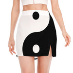Black And White Yin Yang Symbol Print Side Slit Mini Skirt