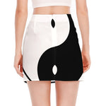 Black And White Yin Yang Symbol Print Side Slit Mini Skirt