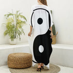Black And White Yin Yang Symbol Print Silk V-Neck Kaftan Dress