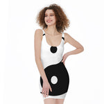 Black And White Yin Yang Symbol Print Sleeveless Bodycon Dress