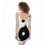 Black And White Yin Yang Symbol Print Sleeveless Bodycon Dress
