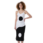 Black And White Yin Yang Symbol Print Slim Fit Midi Cami Dress
