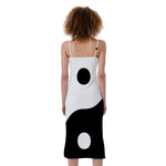 Black And White Yin Yang Symbol Print Slim Fit Midi Cami Dress