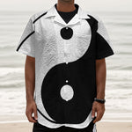 Black And White Yin Yang Symbol Print Textured Short Sleeve Shirt